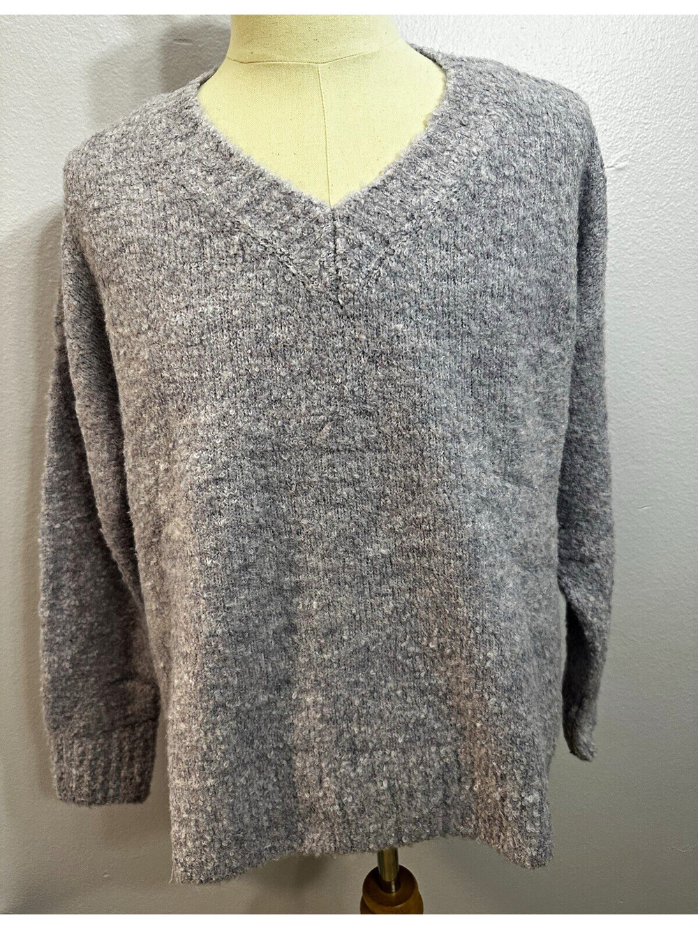 99 Jane Street V-Neck Knit Pullover Sweater Soft Lilac Combo Women's XL Fringe